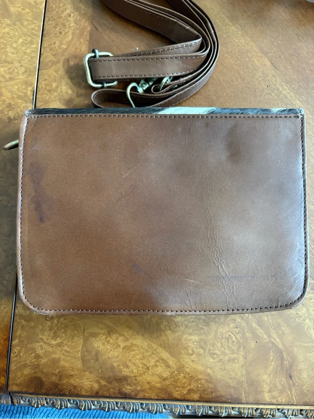Hair-On-Hide Messenger Bag in Brown, Cream & Black New